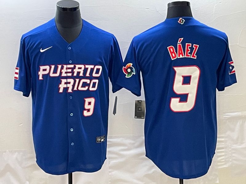 Men 2023 World Cub Puerto Rico #9 Baez Blue Nike MLB Jersey7->more jerseys->MLB Jersey
